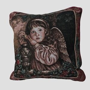 Donna Richardson Tapestry Throw Pillow Angel 2 Side Victorian Floral Garden